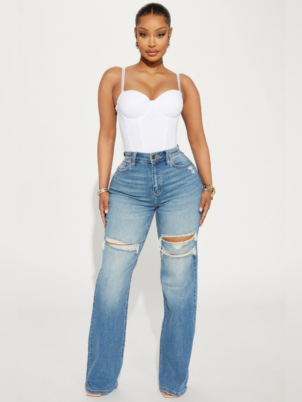 Fashion Nova - Remi Ripped Stretch Baggy Jeans - Medium Wash - 5